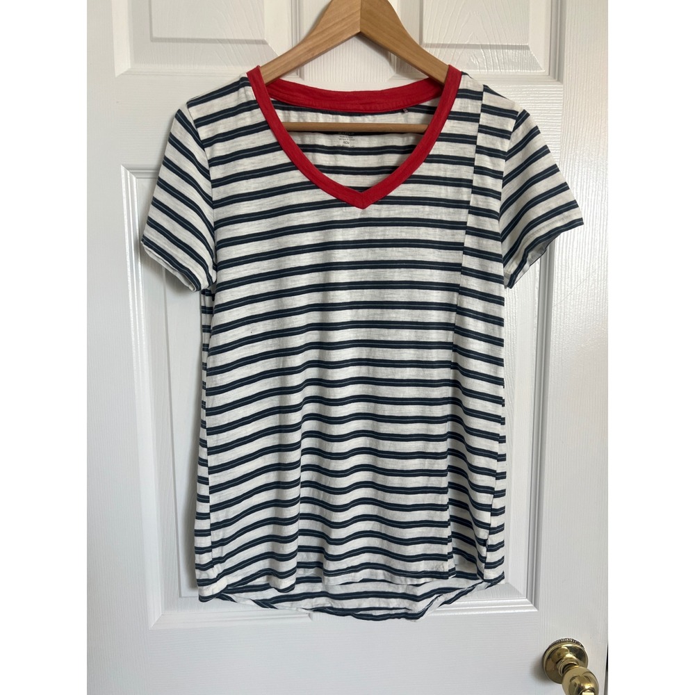 Coastal Striped V-Neck Tee Toad&Co Organic Cotton Women's Medium